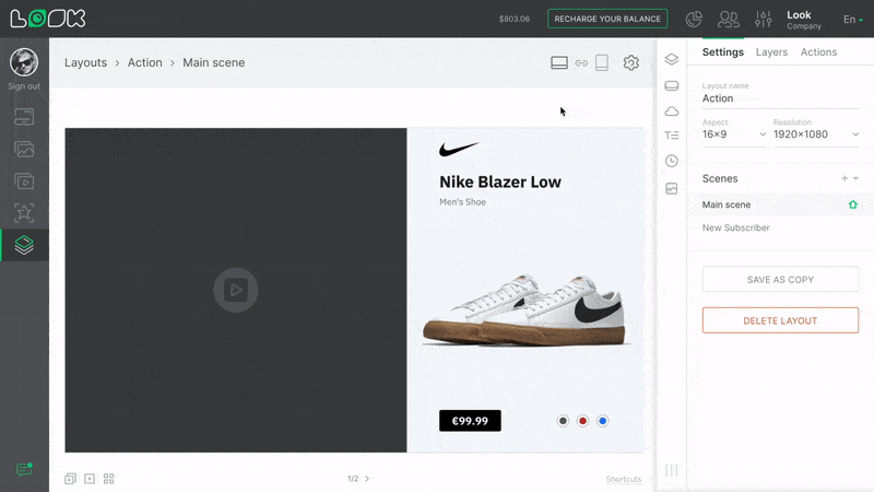 Actions interface